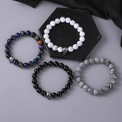 Casual Retro Skull Stainless Steel Agate Ore Beaded Unisex Bracelets