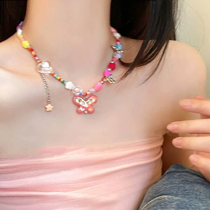 Casual Retro Star Heart Shape Butterfly Arylic Rope Wholesale Pendant Necklace