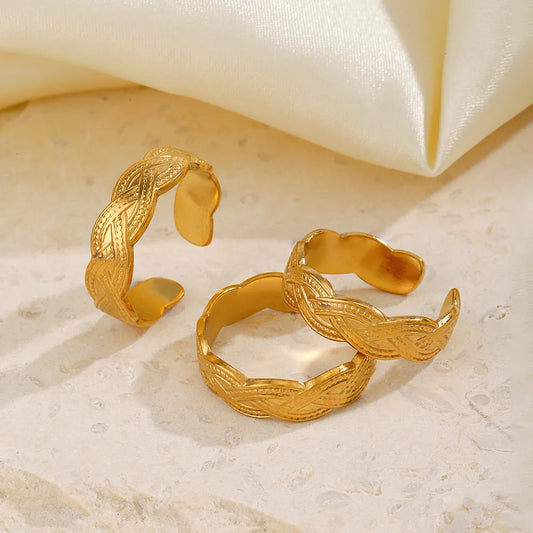 304 Stainless Steel 18K Gold Plated Casual Retro Plating Stripe Open Rings