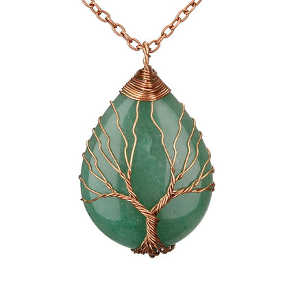 Casual Retro Water Droplets Natural Stone Metal Copper Pendant Necklace In Bulk