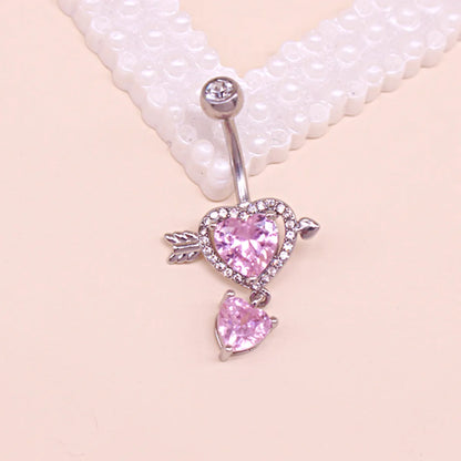 Casual Rock Heart Shape Stainless Steel Alloy Inlay Zircon White Gold Plated Silver Plated Belly Ring Nose Ring Nose Studs