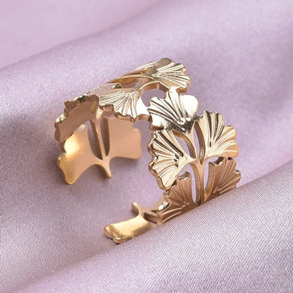 Casual Rock Modern Style Leaves 304 Stainless Steel Plating 18K Gold Plated Unisex Open Rings