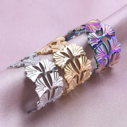 Casual Rock Modern Style Leaves 304 Stainless Steel Plating 18K Gold Plated Unisex Open Rings