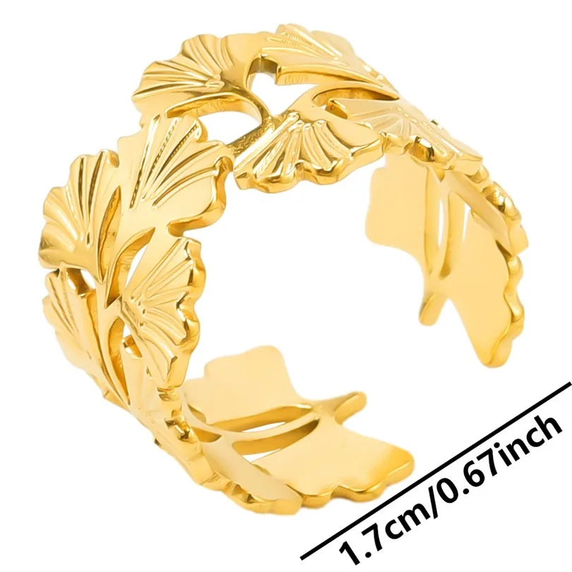 Casual Rock Modern Style Leaves 304 Stainless Steel Plating 18K Gold Plated Unisex Open Rings