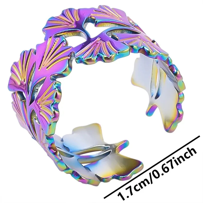 Casual Rock Modern Style Leaves 304 Stainless Steel Plating 18K Gold Plated Unisex Open Rings