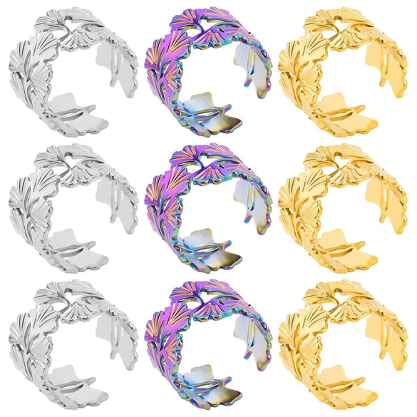 Casual Rock Modern Style Leaves 304 Stainless Steel Plating 18K Gold Plated Unisex Open Rings