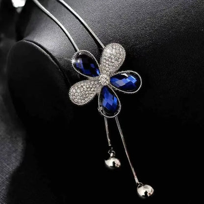 Casual Romantic Flower Silver Plated Artificial Rhinestones Glass Copper Zinc Alloy Wholesale Pendant Necklace Sweater Chain