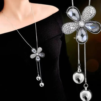 Casual Romantic Flower Silver Plated Artificial Rhinestones Glass Copper Zinc Alloy Wholesale Pendant Necklace Sweater Chain