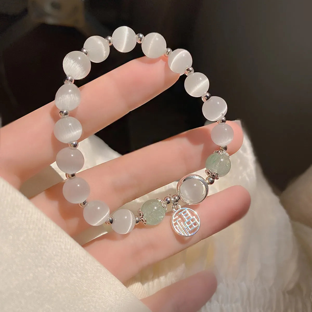 Casual Round Alloy Opal Beaded Women's Bracelets