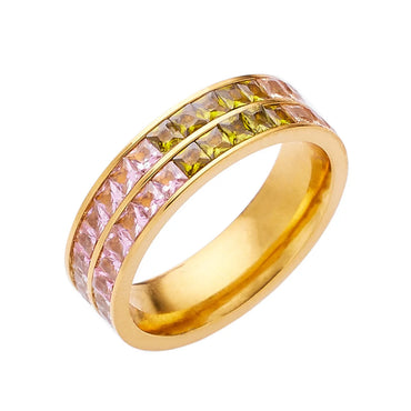 Casual Round Titanium Steel Plating Inlay Zircon 18k Gold Plated Rings Bracelets