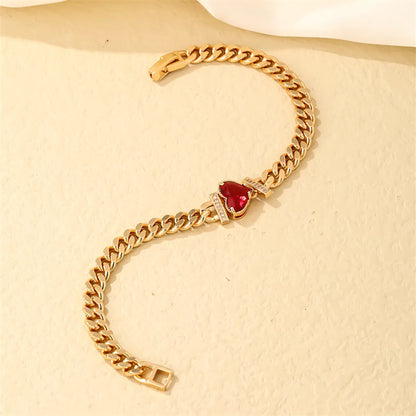 Casual Shiny Four Leaf Clover Water Droplets Heart Shape Stainless Steel Copper Plating Inlay Zircon Gold Plated Bracelets