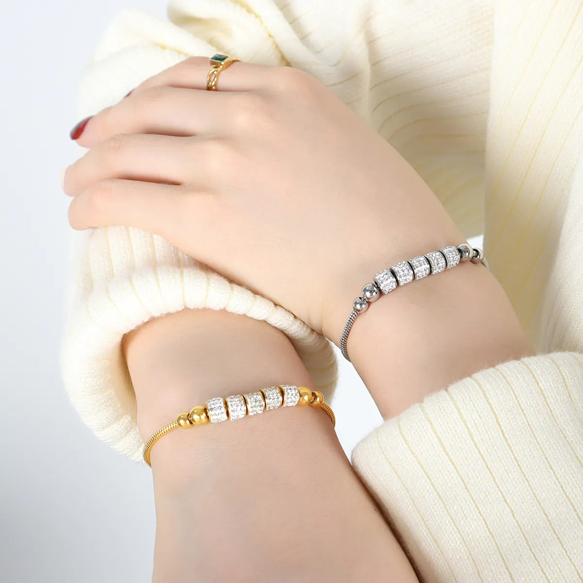 Casual Shiny Solid Color Titanium Steel 18K Gold Plated Zircon Bracelets In Bulk