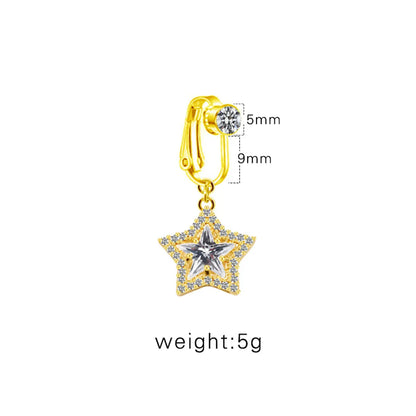 Casual Shiny Star Moon Heart Shape Stainless Steel Alloy White Gold Plated Gold Plated Rhinestones Glass Belly Ring In Bulk