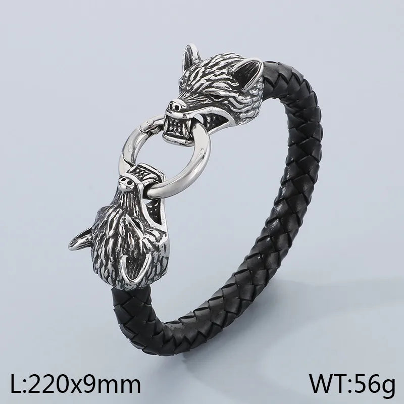 Casual Simple Style Animal Feather Skull 304 Stainless Steel Cowhide Leather 18K Gold Plated Men'S Bangle