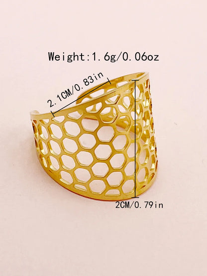 Casual Simple Style Artistic Honeycomb Stainless Steel Polishing Plating Hollow Out Gold Plated Open Ring