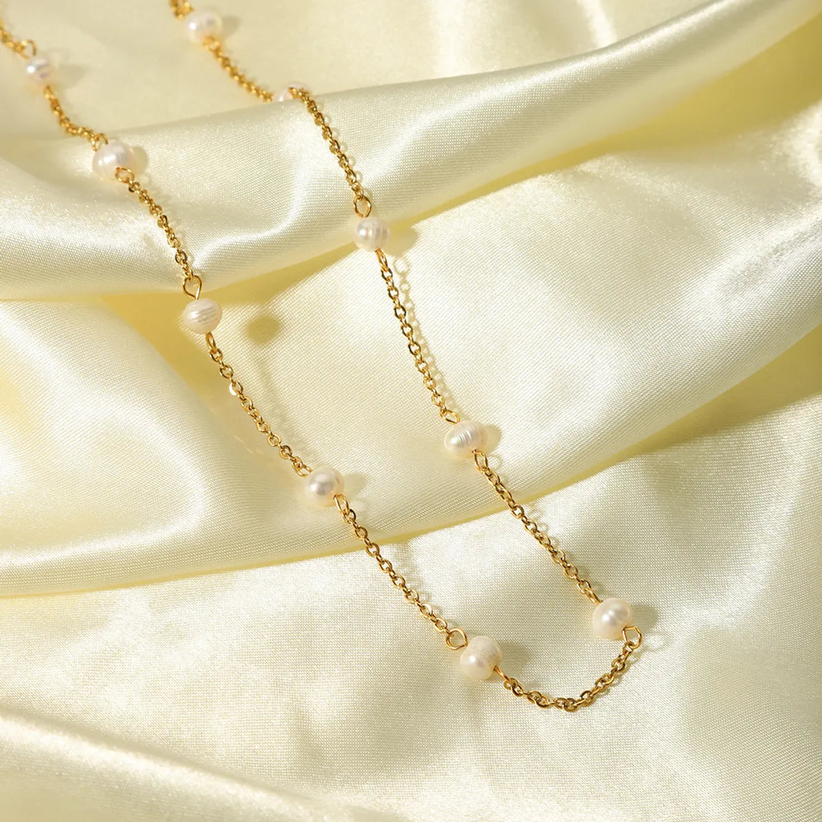 Casual Simple Style Ball Stainless Steel Freshwater Pearl Beaded Plating 18k Gold Plated Necklace