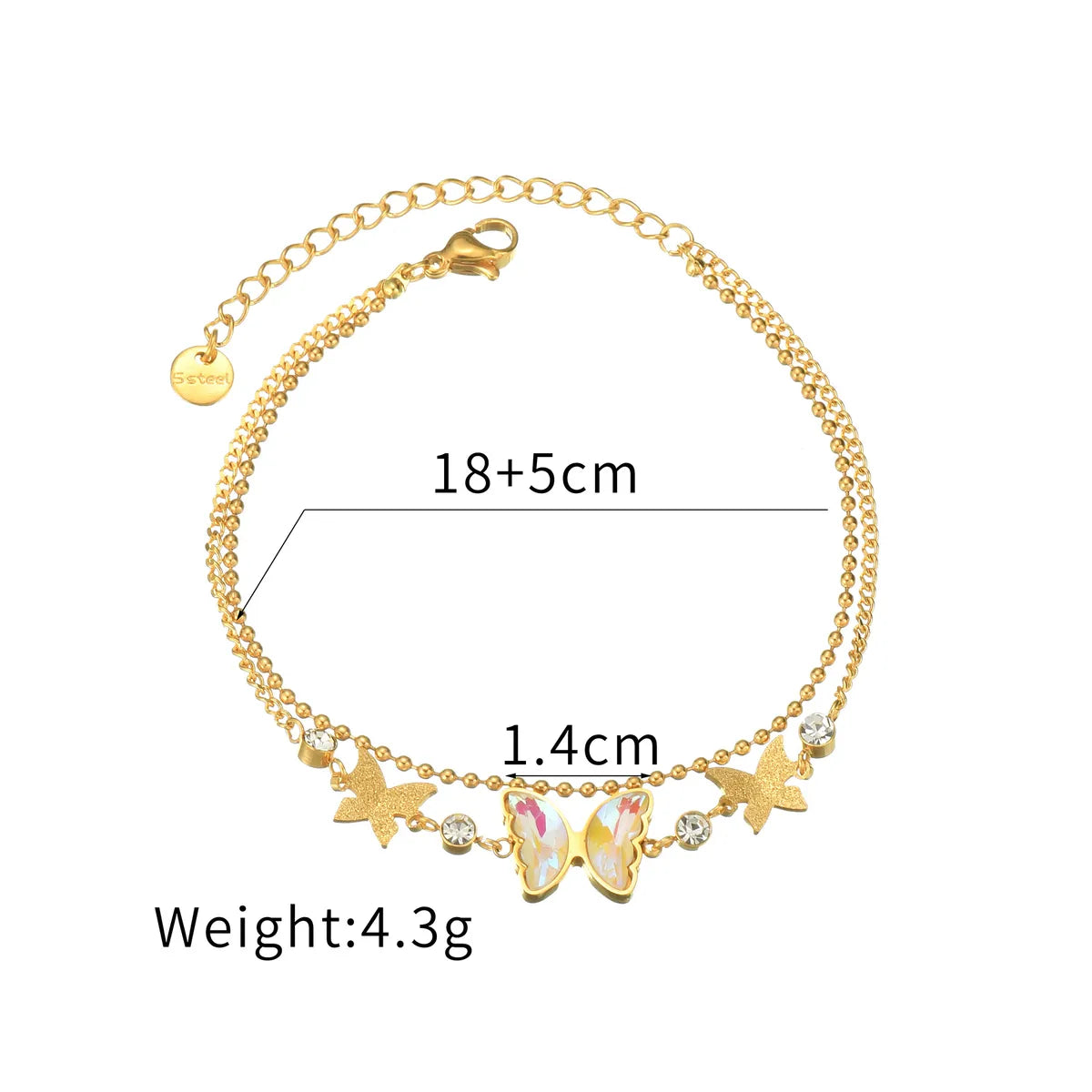 Casual Simple Style Butterfly 304 Stainless Steel Zircon Bracelets In Bulk