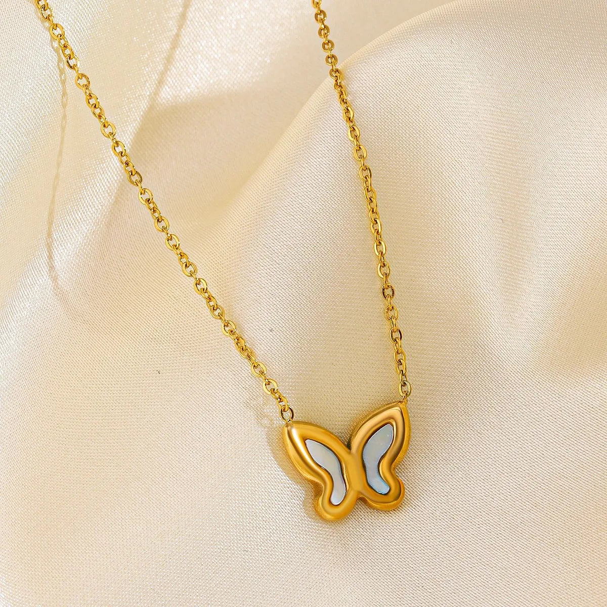 304 Stainless Steel 18K Gold Plated Casual Simple Style Plating Inlay Butterfly Shell Earrings Necklace