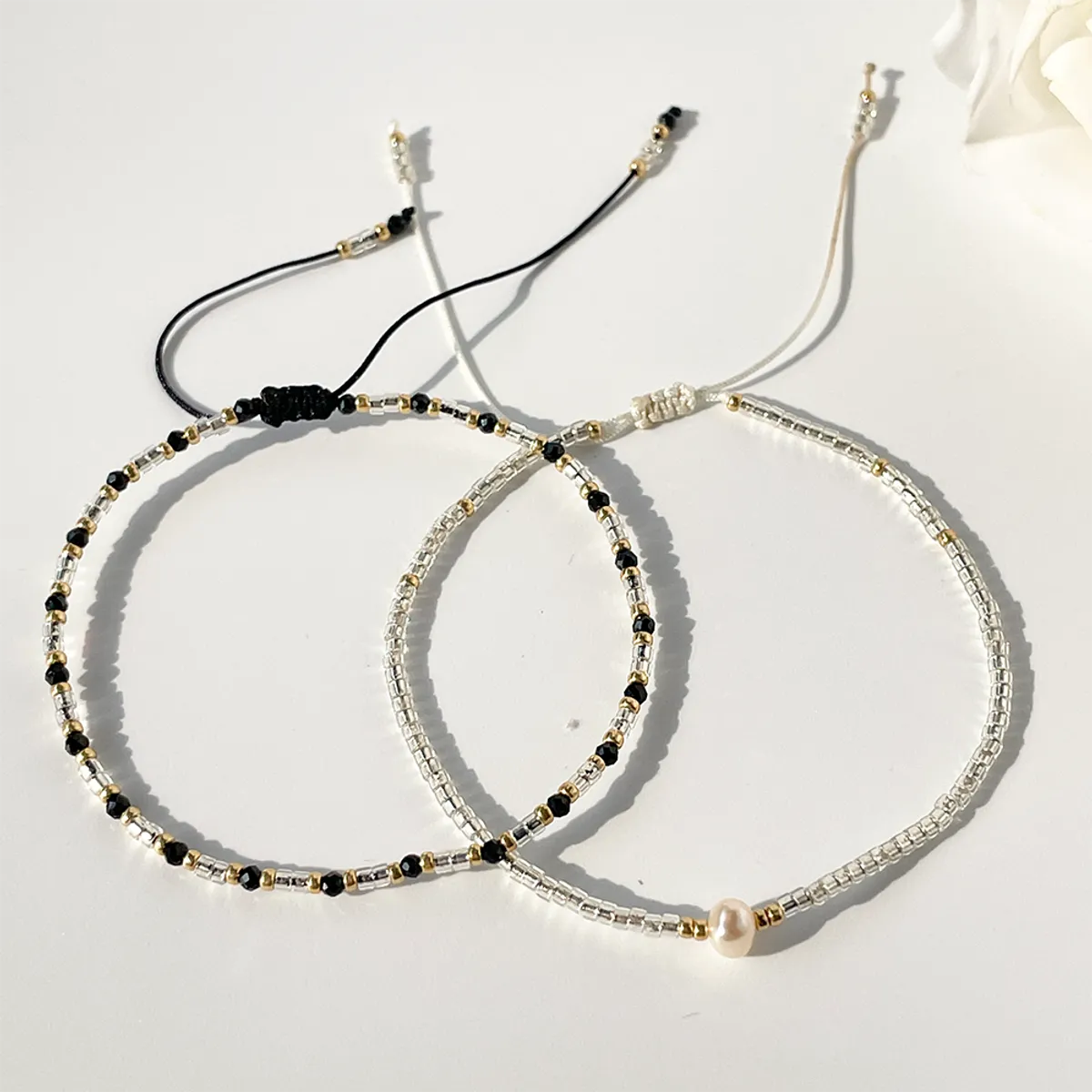 Casual Simple Style Circle Beaded Natural Stone Glass Pearl Bracelets Drawstring Bracelets