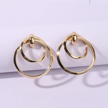 Casual Simple Style Circle Metal Layered Plating Women'S Drop Earrings