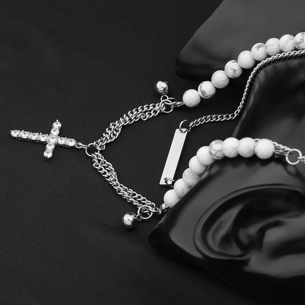 Casual Simple Style Classic Style Cross 304 Stainless Steel Beaded Inlay Zircon Unisex Pendant Necklace