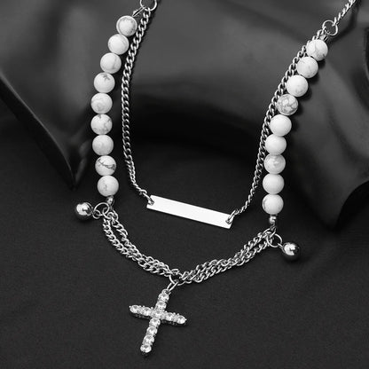 Casual Simple Style Classic Style Cross 304 Stainless Steel Beaded Inlay Zircon Unisex Pendant Necklace