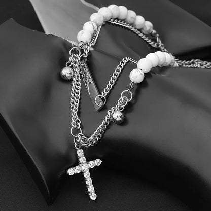 Casual Simple Style Classic Style Cross 304 Stainless Steel Beaded Inlay Zircon Unisex Pendant Necklace