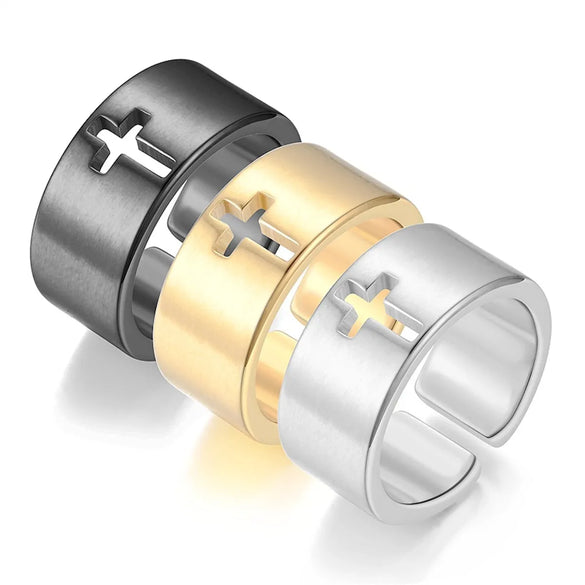 Casual Simple Style Classic Style Cross Titanium Steel Hollow Out 18K Gold Plated Unisex Open Rings