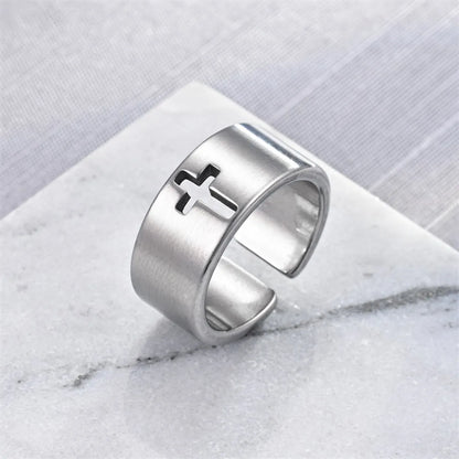 Casual Simple Style Classic Style Cross Titanium Steel Hollow Out 18K Gold Plated Unisex Open Rings