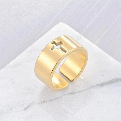 Casual Simple Style Classic Style Cross Titanium Steel Hollow Out 18K Gold Plated Unisex Open Rings