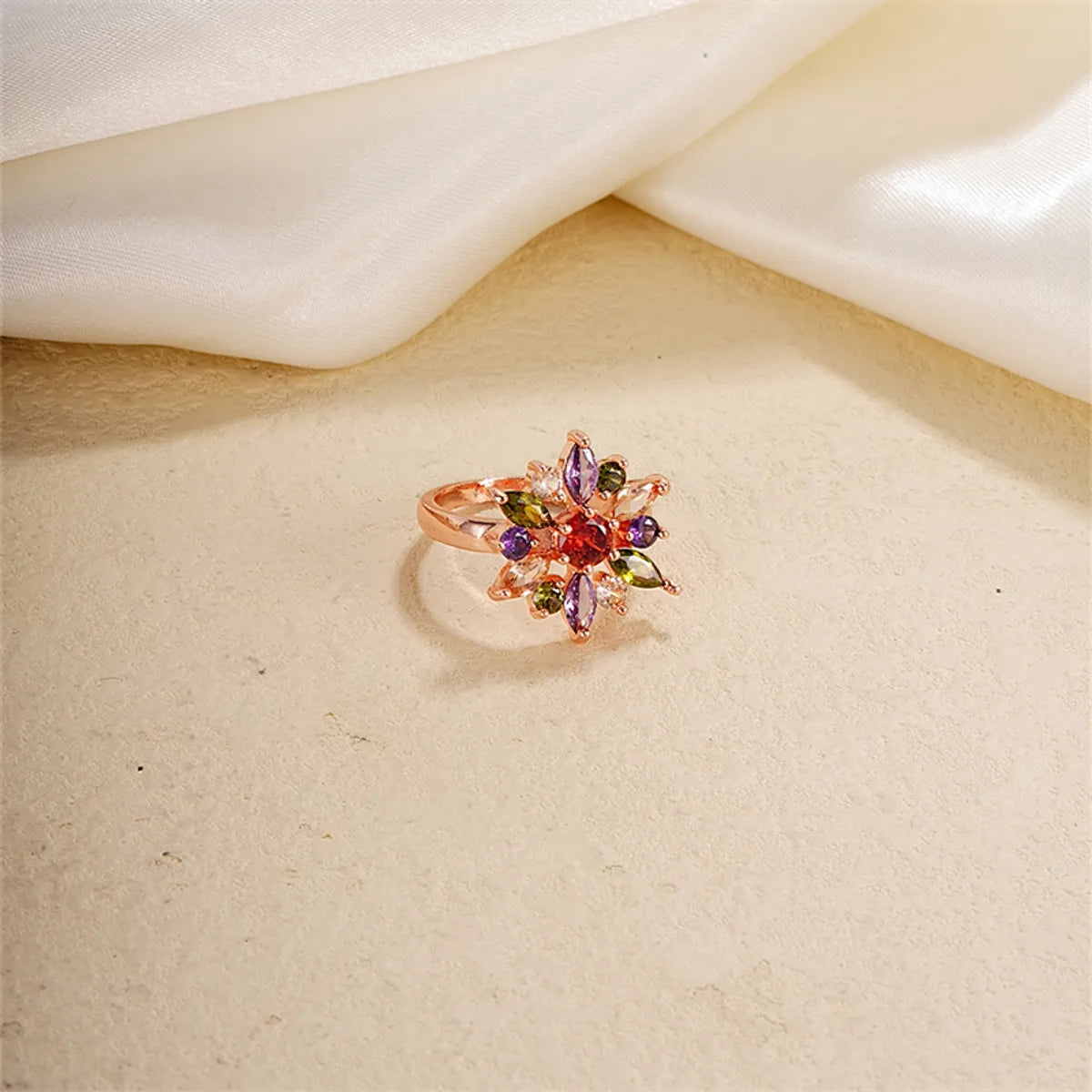 Casual Simple Style Classic Style Flower Copper Plating Inlay Zircon Rose Gold Plated Rings Necklace