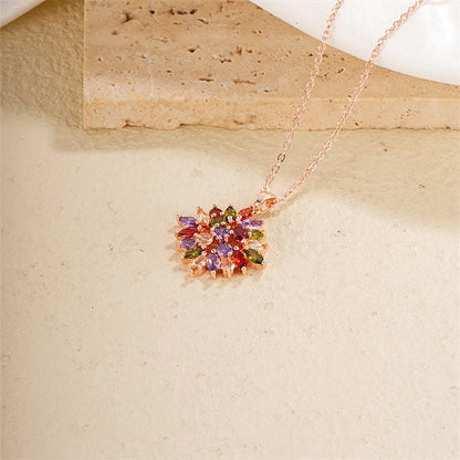 Casual Simple Style Classic Style Flower Copper Plating Inlay Zircon Rose Gold Plated Rings Necklace