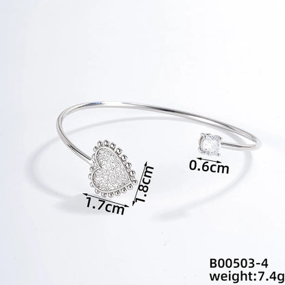 Casual Simple Style Classic Style Geometric Heart Shape Flower Copper Zircon Silver Plated Bangle