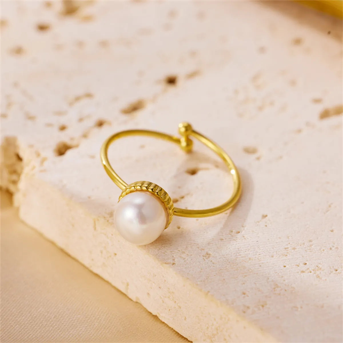 Wholesale Jewelry Casual Simple Style Classic Style Geometric 304 Stainless Steel Pearl 18K Gold Plated Plating Inlay Open Rings