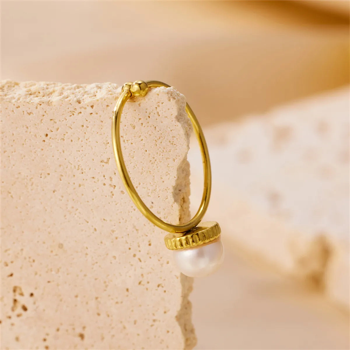 Wholesale Jewelry Casual Simple Style Classic Style Geometric 304 Stainless Steel Pearl 18K Gold Plated Plating Inlay Open Rings