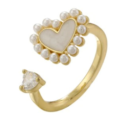 Casual Simple Style Classic Style Heart Shape Petal Snake Copper Plating Hollow Out Inlay Artificial Pearls Zircon 18k Gold Plated Open Rings