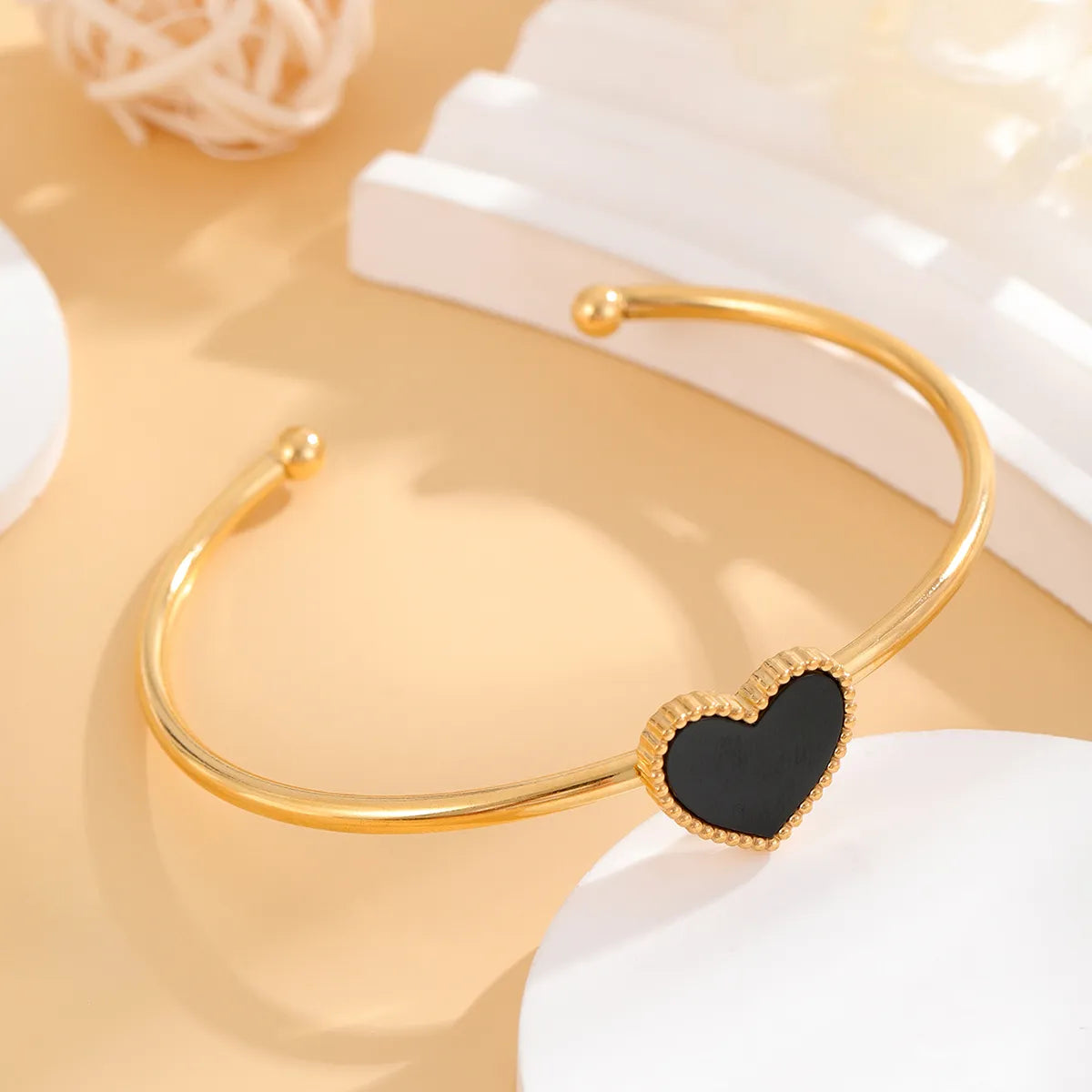 Casual Simple Style Classic Style Heart Shape Stainless Steel Plating Bangle