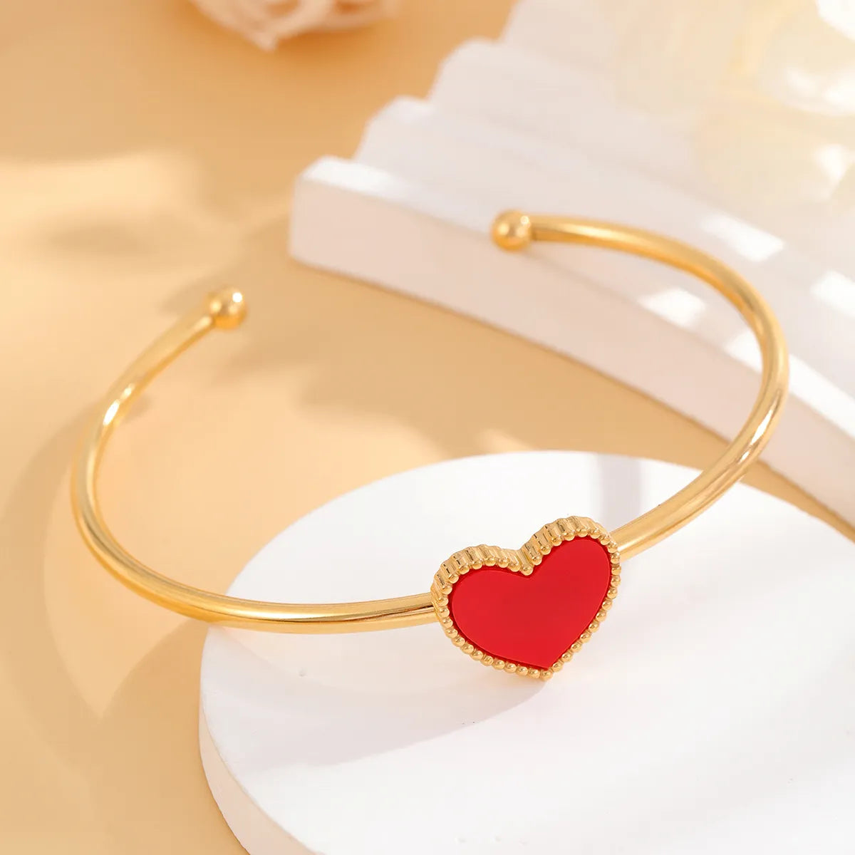 Casual Simple Style Classic Style Heart Shape Stainless Steel Plating Bangle