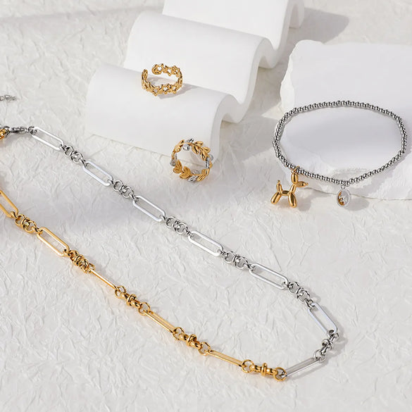 Casual Simple Style Classic Style Leaf Dog Star Stainless Steel Titanium Steel Plating Gold Plated Rings Necklace