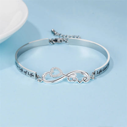 Casual Simple Style Classic Style Letter Infinity Stainless Steel Titanium Steel Polishing Hollow Out Inlay Zircon Bangle