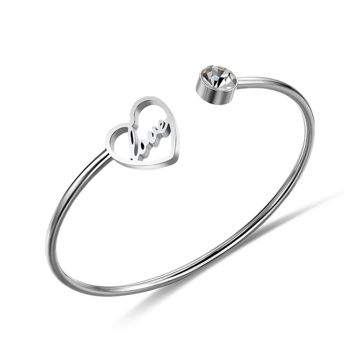 Casual Simple Style Classic Style Love Heart Shape Stainless Steel Titanium Steel Zircon Cuff Bracelets In Bulk