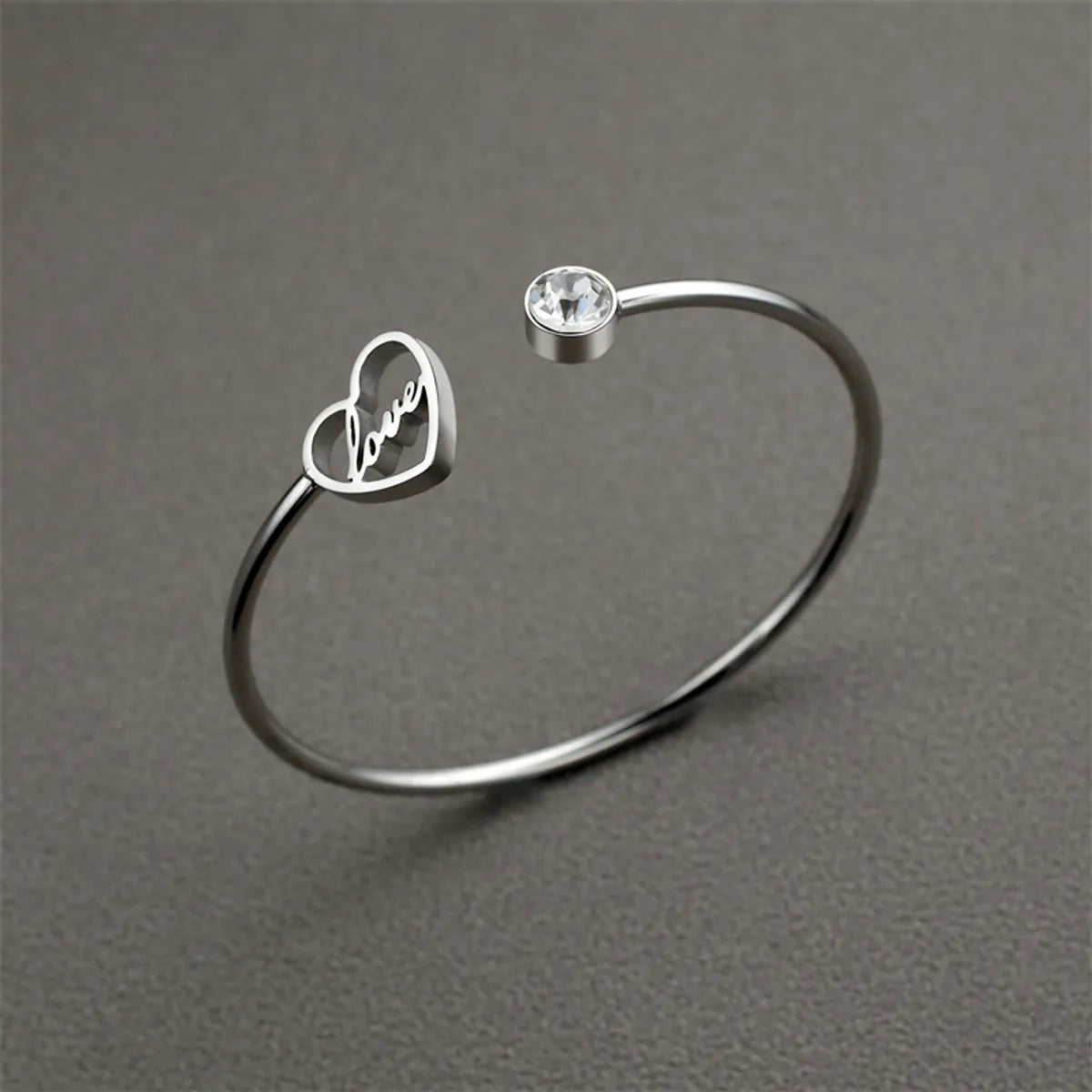 Casual Simple Style Classic Style Love Heart Shape Stainless Steel Titanium Steel Zircon Cuff Bracelets In Bulk