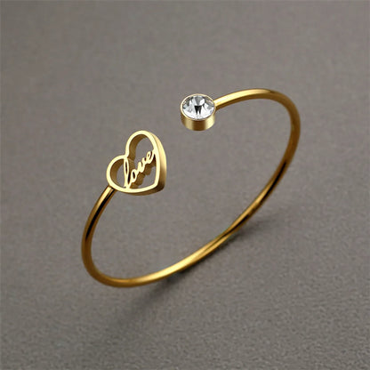 Casual Simple Style Classic Style Love Heart Shape Stainless Steel Titanium Steel Zircon Cuff Bracelets In Bulk