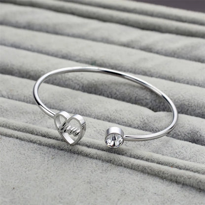 Casual Simple Style Classic Style Love Heart Shape Stainless Steel Titanium Steel Zircon Cuff Bracelets In Bulk