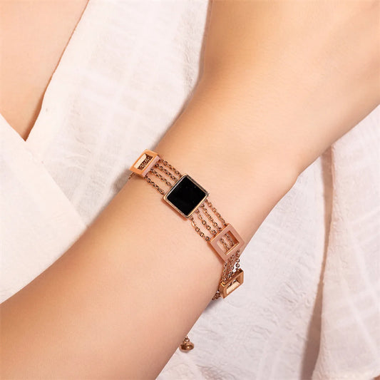 Casual Simple Style Classic Style Square Stainless Steel Titanium Steel Gold Plated Zircon Bracelets In Bulk