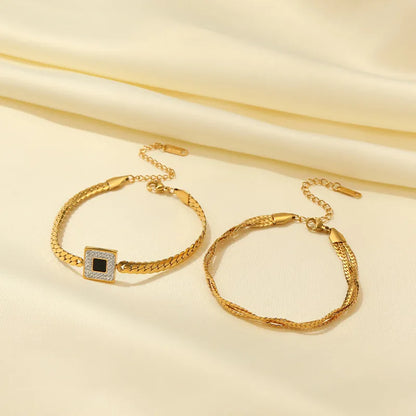 Casual Simple Style Classic Style Square Stainless Steel Titanium Steel Gold Plated Zircon Bracelets In Bulk