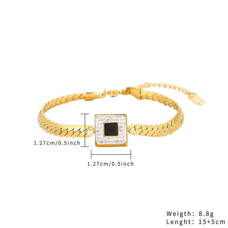 Casual Simple Style Classic Style Square Stainless Steel Titanium Steel Gold Plated Zircon Bracelets In Bulk