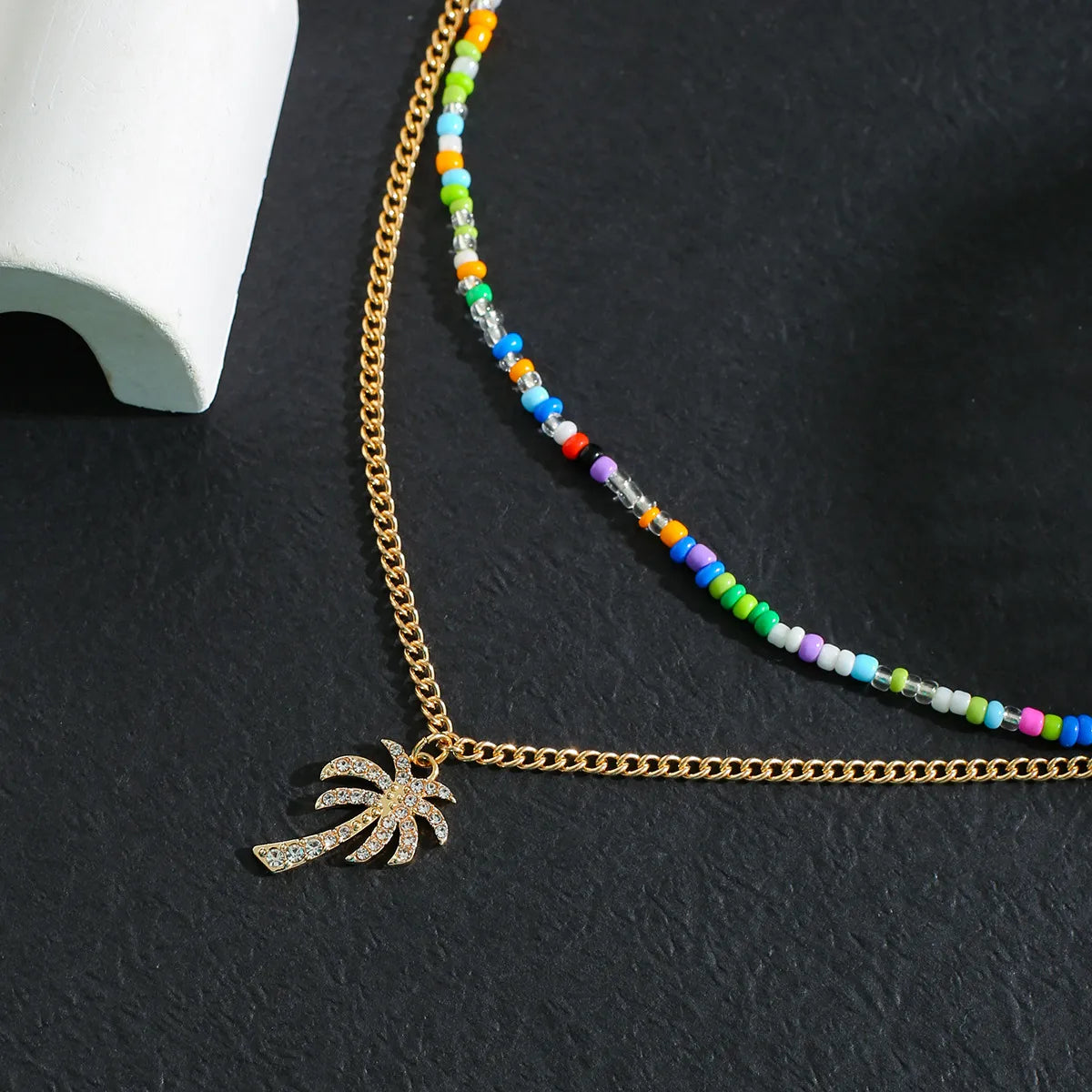 Casual Simple Style Color Block Alloy Seed Bead Chain Women'S Layered Necklaces