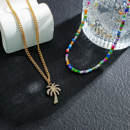 Casual Simple Style Color Block Alloy Seed Bead Chain Women'S Layered Necklaces