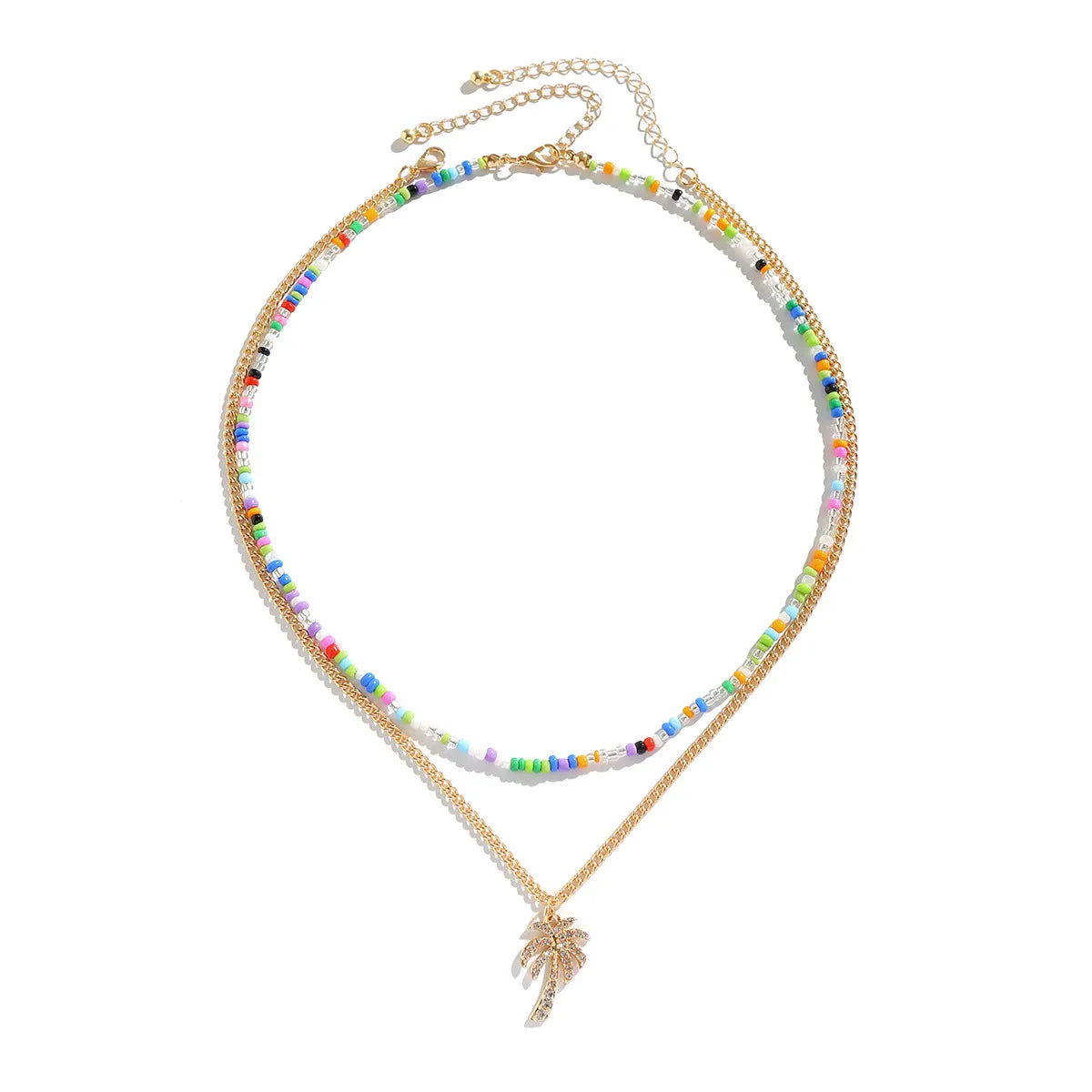 Casual Simple Style Color Block Alloy Seed Bead Chain Women'S Layered Necklaces